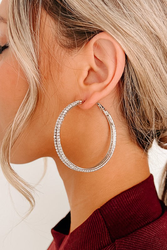 Double Silver Rhinestone Hoops