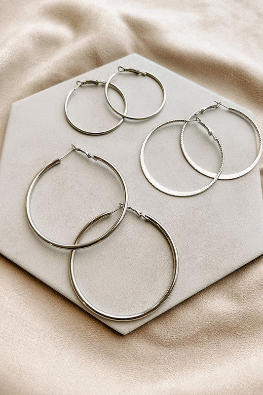 Silver Hoop Earring Set