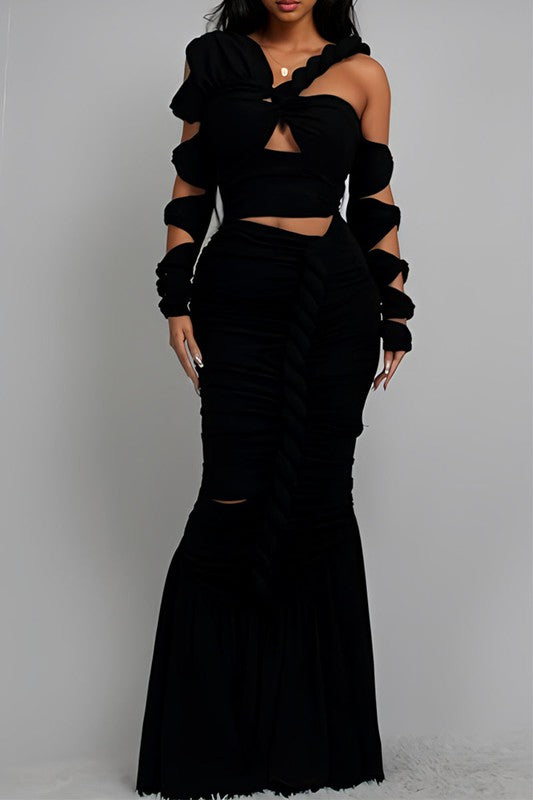 Long Sleeve Wrap Rope Maxi Dress