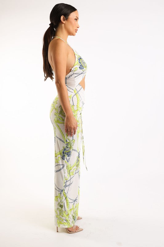 Printed halter maxi dress