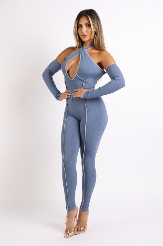 Overlock Detailed Cross Halter Keyhole