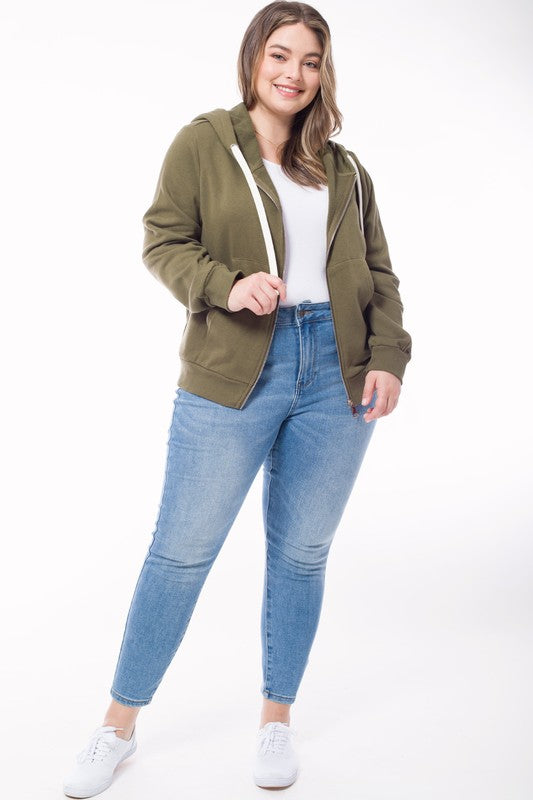 Plus Long Sleeve Sweat Hoodie Full Zip Jacket