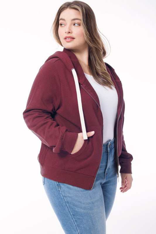 Plus Long Sleeve Sweat Hoodie Full Zip Jacket
