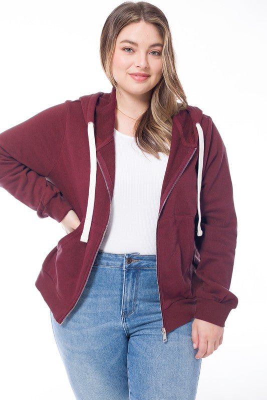 Plus Long Sleeve Sweat Hoodie Full Zip Jacket