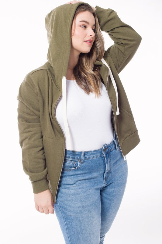 Plus Long Sleeve Sweat Hoodie Full Zip Jacket