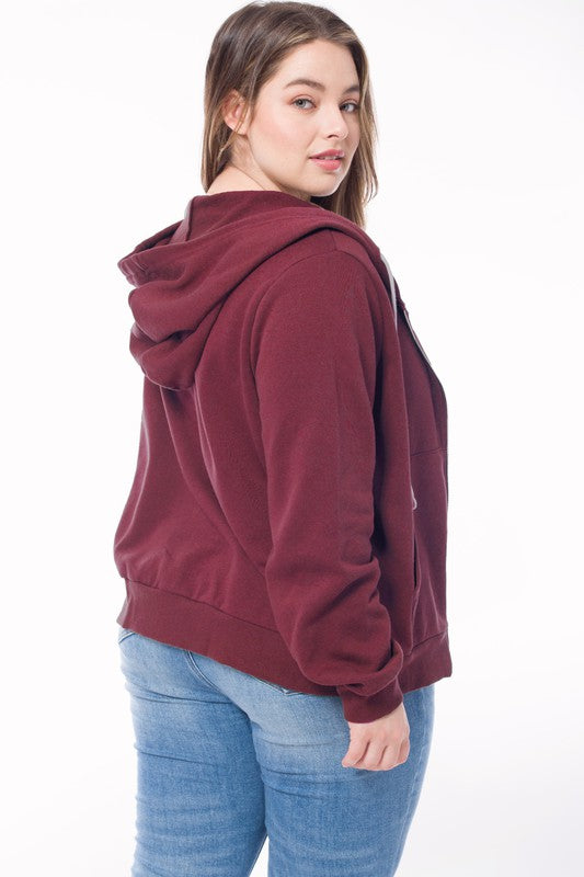 Plus Long Sleeve Sweat Hoodie Full Zip Jacket