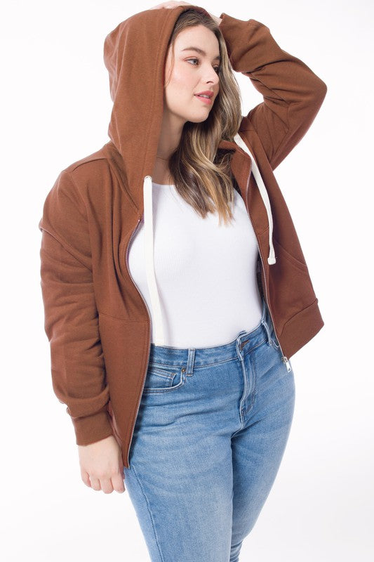 Plus Long Sleeve Sweat Hoodie Full Zip Jacket