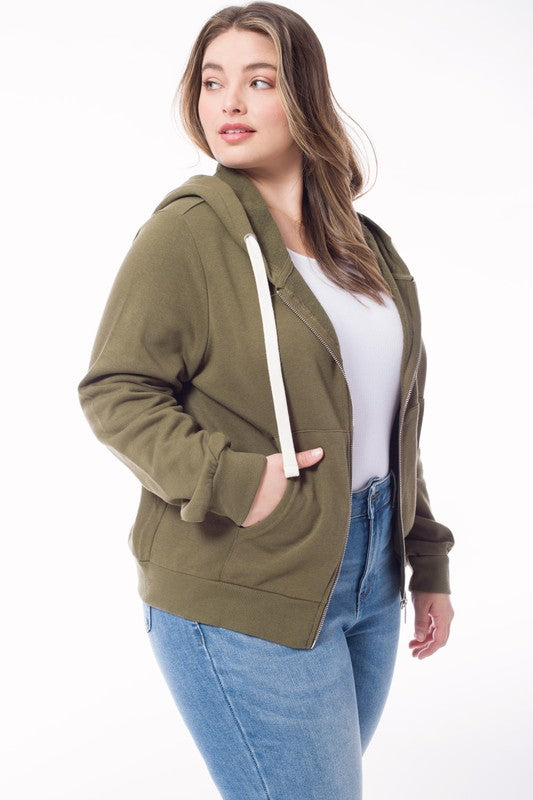 Plus Long Sleeve Sweat Hoodie Full Zip Jacket