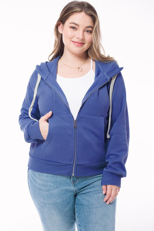 Plus Long Sleeve Sweat Hoodie Full Zip Jacket