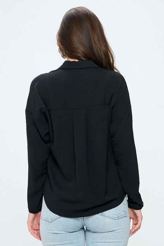 Button down collared long sleeve blouse