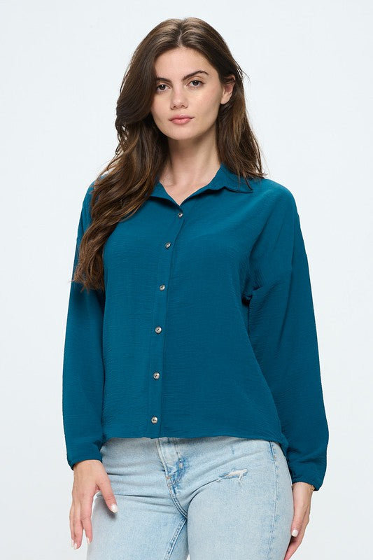 Button down collared long sleeve blouse