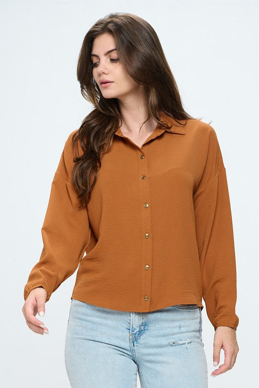 Button down collared long sleeve blouse