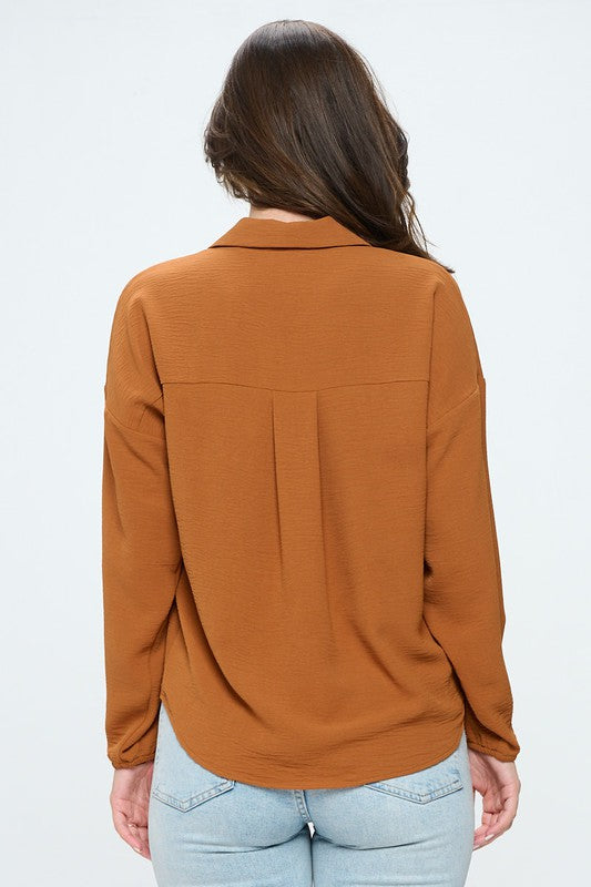Button down collared long sleeve blouse