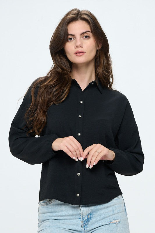 Button down collared long sleeve blouse