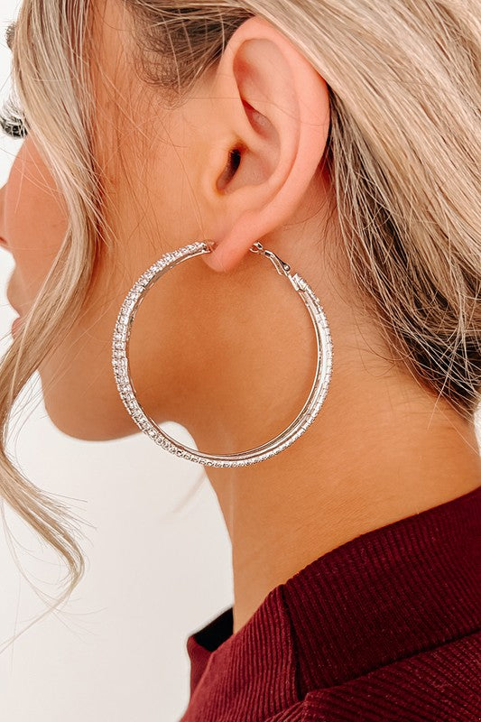 Double Silver Rhinestone Hoops