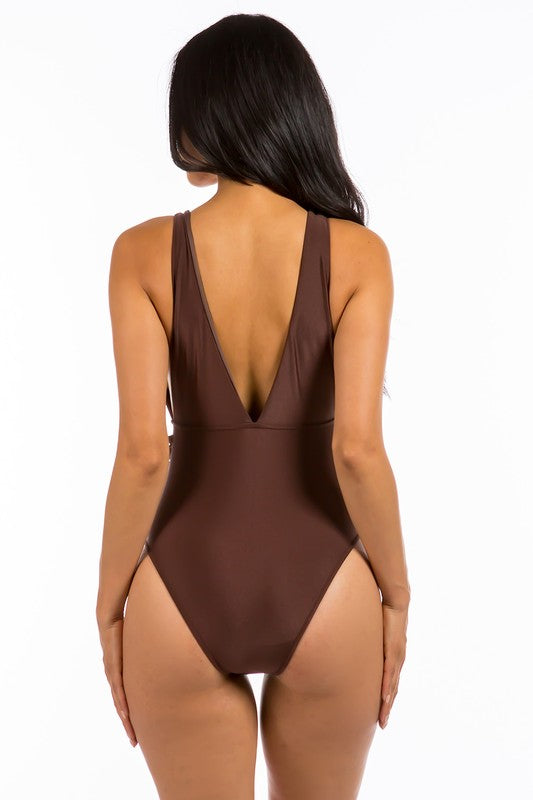 Fancy Square Buckle One Piece Swimsuit