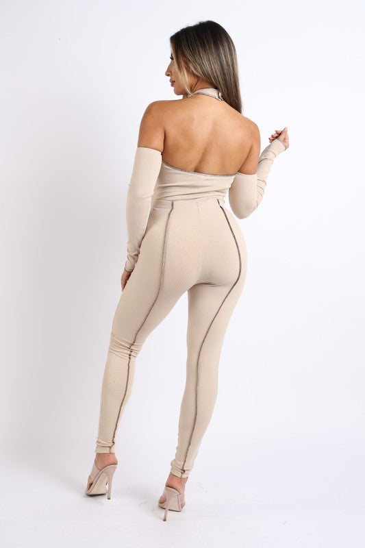 Overlock Detailed Cross Halter Keyhole