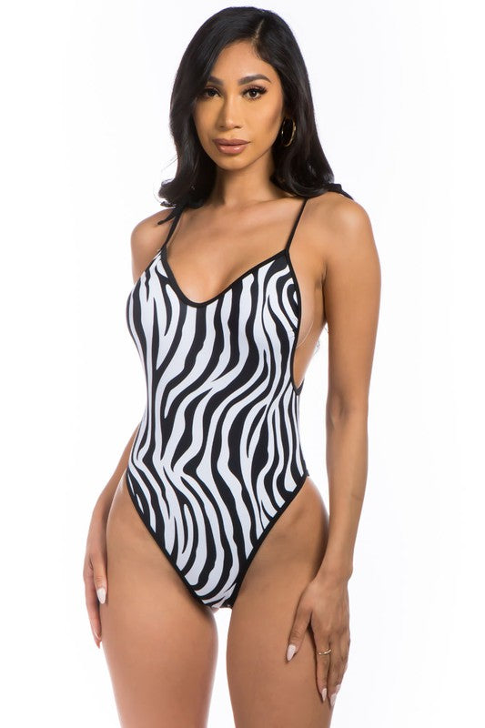 ONE PIECE ZEBRA PRINT BATHING SUIT