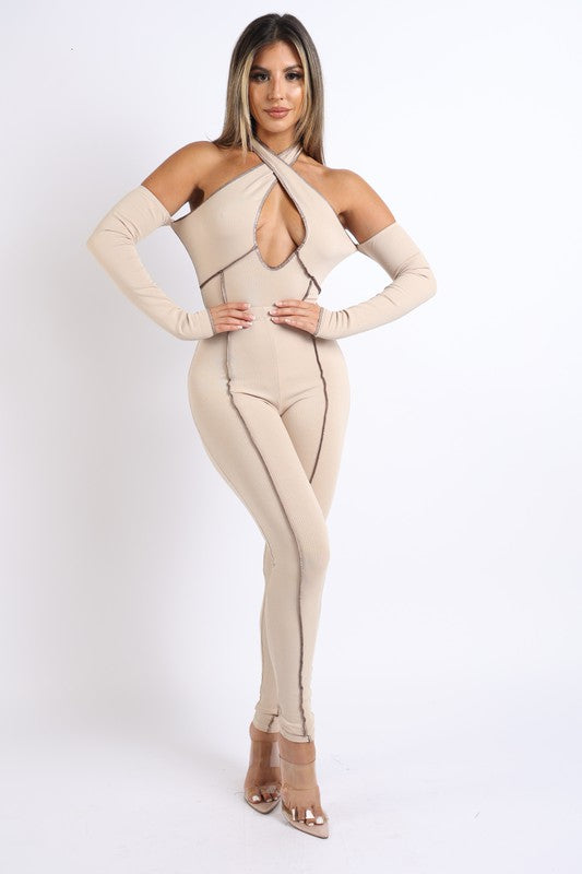 Overlock Detailed Cross Halter Keyhole