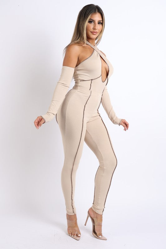 Overlock Detailed Cross Halter Keyhole
