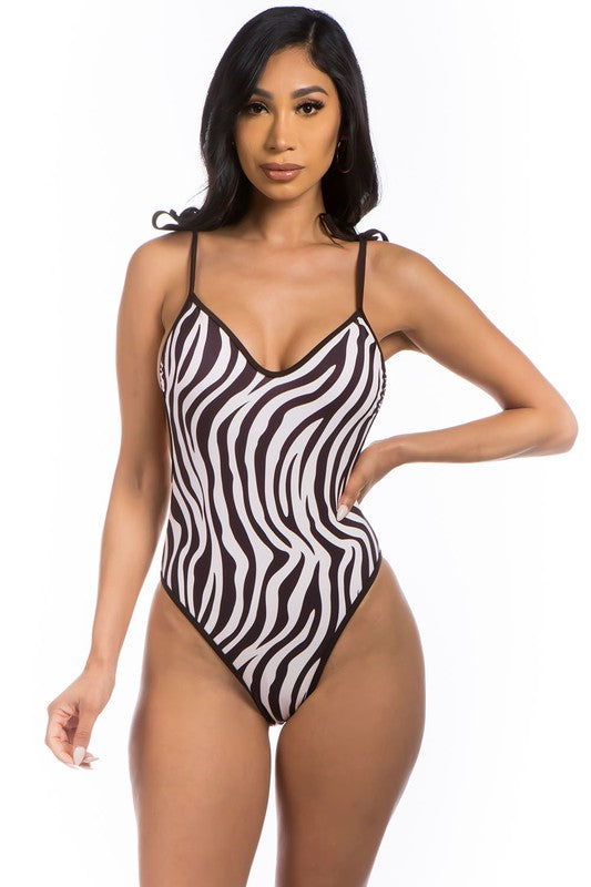 ONE PIECE ZEBRA PRINT BATHING SUIT