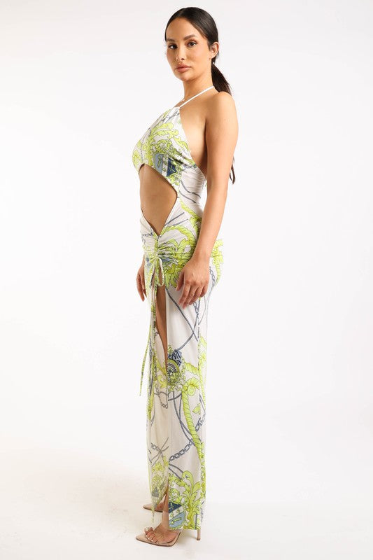 Printed halter maxi dress