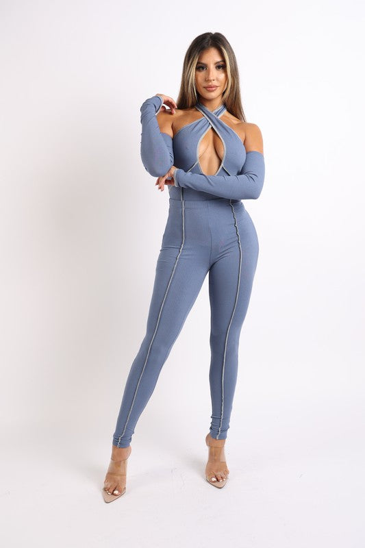 Overlock Detailed Cross Halter Keyhole